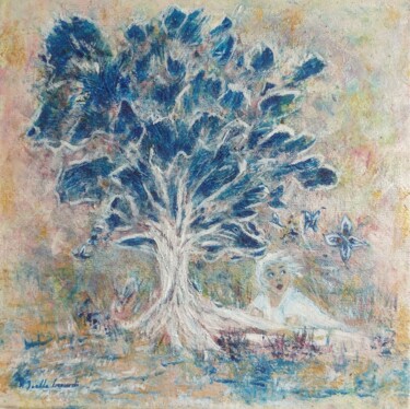 Painting titled "L'arbre aux papillo…" by Joëlle Gerardi, Original Artwork, Acrylic Mounted on Wood Stretcher frame