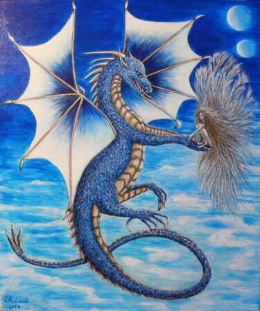 Peinture intitulée "La fée et le dragon" par Joëlle Gerardi, Œuvre d'art originale, Acrylique Monté sur Châssis en bois