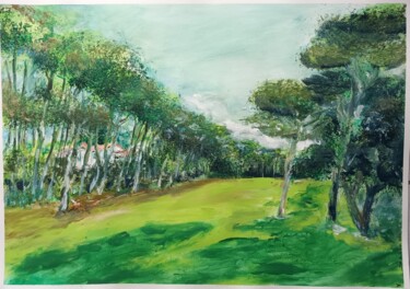 Картина под названием "Parcours Golf 18T d…" - Joelle Kehal (Joelle De Lacanau), Подлинное произведение искусства, Акрил Уст…