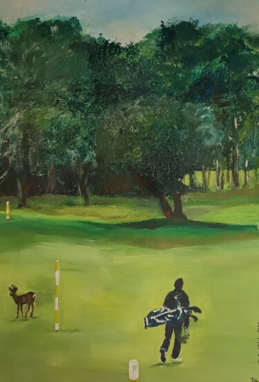 Malarstwo zatytułowany „Golfeur chevreuil” autorstwa Joelle Kehal (Joelle De Lacanau), Oryginalna praca, Akryl Zamontowany n…