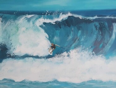 Schilderij getiteld "Wave Lacanau" door Joelle Kehal (Joelle De Lacanau), Origineel Kunstwerk, Acryl Gemonteerd op Frame voo…