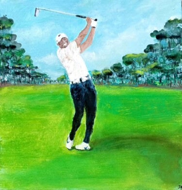 Malerei mit dem Titel "Tiger WOODS, Golfeu…" von Joelle Kehal (Joelle De Lacanau), Original-Kunstwerk, Acryl Auf Keilrahmen…