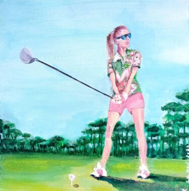 Painting titled "Annika Sorenstam, G…" by Joelle Kehal (Joelle De Lacanau), Original Artwork, Acrylic Mounted on Wood Stretc…