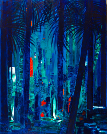 Schilderij getiteld "Emerald Jungle" door Joelle Kem Lika, Origineel Kunstwerk, Acryl Gemonteerd op Frame voor houten branca…