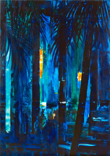 Картина под названием "Blue Jungle" - Joelle Kem Lika, Подлинное произведение искусства, Акрил Установлен на Деревянная рама…