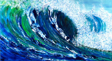 Painting titled "La grande vague" by Joelle Kem Lika, Original Artwork, Acrylic Mounted on Wood Stretcher frame