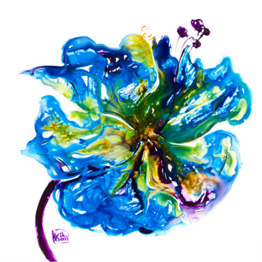 Fleur imaginaire 16 Peinture intitulée "Fleur imaginaire 16" par Joelle Kem Lika, Œuvre d'art originale, Encre Monté sur Carton