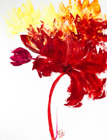 Peinture intitulée "Fleur imaginaire 51" par Joelle Kem Lika, Œuvre d'art originale, Acrylique Monté sur Carton