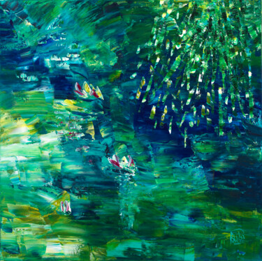 Картина под названием "Nymphéas 118" - Joelle Kem Lika, Подлинное произведение искусства, Акрил Установлен на Деревянная рам…