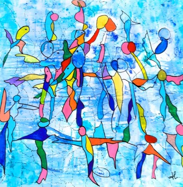 Painting titled "Un Monde Parfait" by Joelle Lagier, Original Artwork, Acrylic Mounted on Wood Stretcher frame