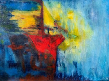 Painting titled "Mon bateau" by Joelle Le Cerf, Original Artwork, Acrylic Mounted on Wood Stretcher frame