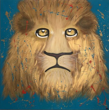 Painting titled "Lion d'or" by Joëlle Marjollet, Original Artwork, Acrylic