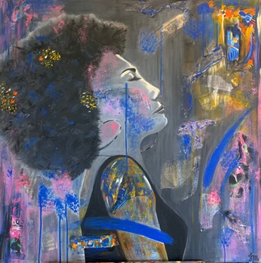 Pittura intitolato "Femme pensive Stree…" da Joëlle Marjollet, Opera d'arte originale, Acrilico