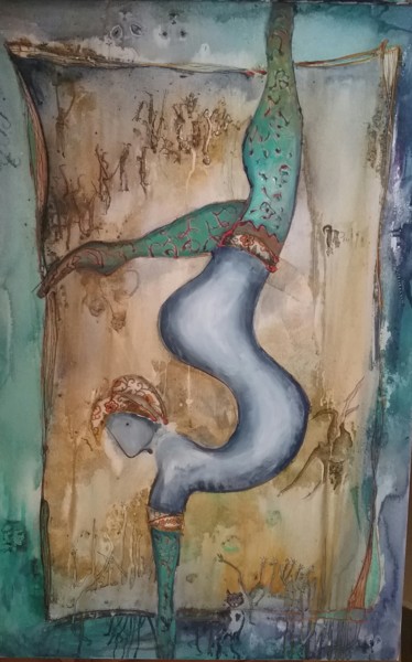 Painting titled "la grande contorsio…" by Joelle Morisset, Original Artwork, Ink