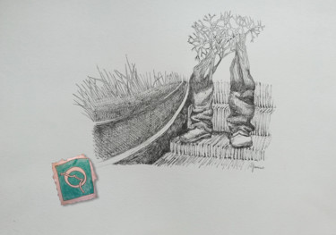 Desenho intitulada "Chimère dans le mét…" por Joelle Morisset, Obras de arte originais, Tinta