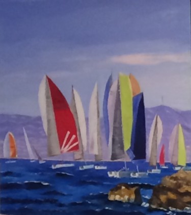 Painting titled "REGATE SUR MARSEILLE" by Jam, Original Artwork, Oil