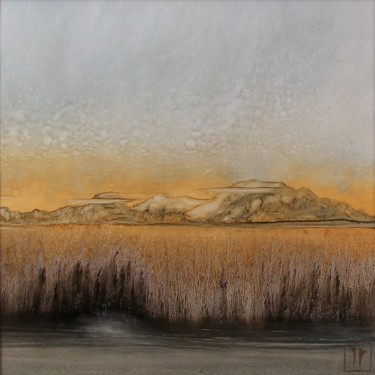 Painting titled "Rive mystérieuse" by Joëlle Rhode, Original Artwork, Oil Mounted on Cardboard