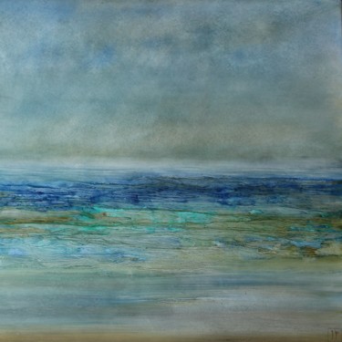 Painting titled "Rivages rêvés" by Joëlle Rhode, Original Artwork, Oil Mounted on Wood Stretcher frame