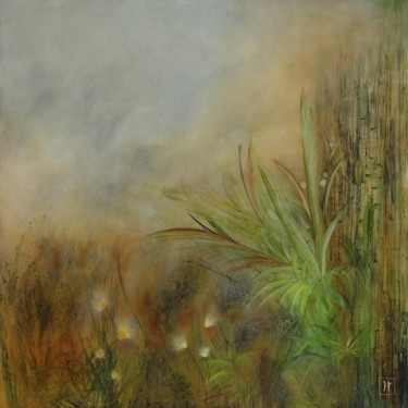 Painting titled "Les herbes folles" by Joëlle Rhode, Original Artwork, Oil Mounted on Wood Stretcher frame