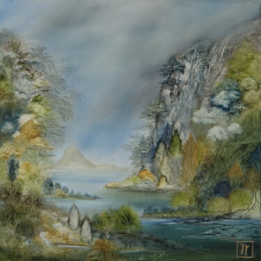 Pintura intitulada "Le chemin de l'eau" por Joëlle Rhode, Obras de arte originais, Óleo Montado em Armação em madeira