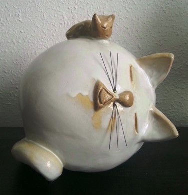 Sculpture intitulée "chat et chaton" par Joëlle Thanel, Œuvre d'art originale, Céramique