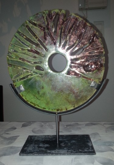 Sculpture intitulée "Grand disque raku" par Joëlle Thanel, Œuvre d'art originale, Céramique