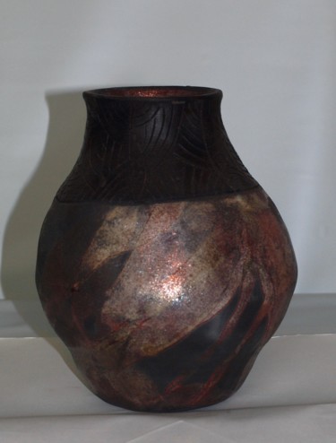 Sculpture intitulée "vase raku cuivré" par Joëlle Thanel, Œuvre d'art originale, Céramique