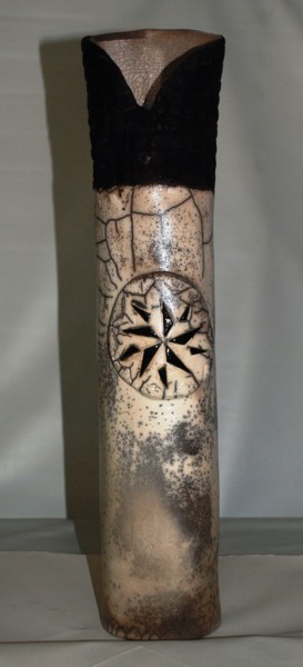 Sculpture intitulée "vase échancré RAKU" par Joëlle Thanel, Œuvre d'art originale, Céramique