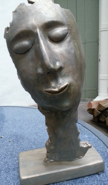 Sculpture intitulée "masque patine bronze" par Joëlle Thanel, Œuvre d'art originale, Céramique