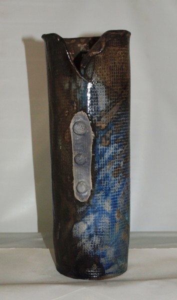 Sculpture intitulée "vase échancré bleu…" par Joëlle Thanel, Œuvre d'art originale, Céramique