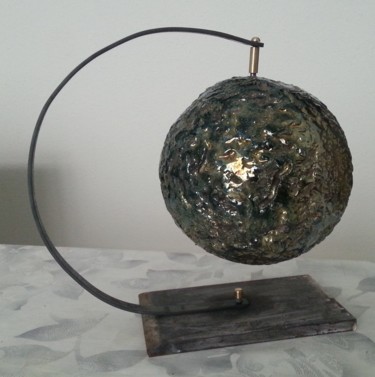 Sculpture intitulée "sphère Raku" par Joëlle Thanel, Œuvre d'art originale, Céramique