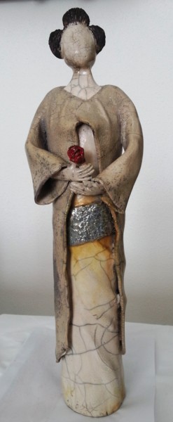 Sculpture intitulée "Geisha à la rose" par Joëlle Thanel, Œuvre d'art originale, Céramique
