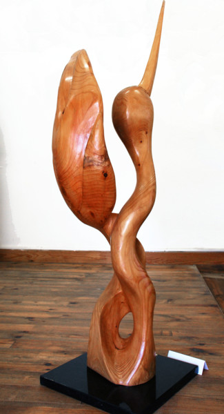Skulptur mit dem Titel "L'envol" von Joelle Couderc, Original-Kunstwerk, Holz