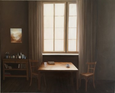 Painting titled "Intérieur n° 19" by Joëlle Possémé, Original Artwork, Oil Mounted on Wood Stretcher frame