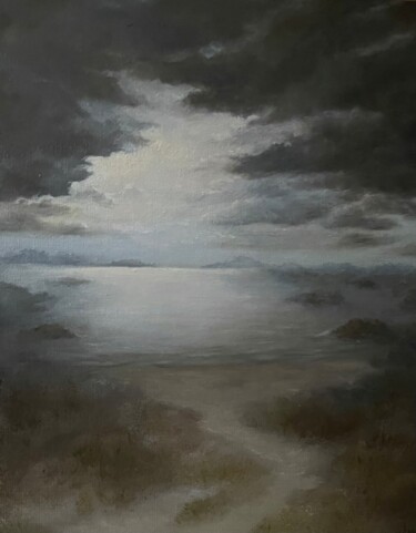 「paysage marin」というタイトルの絵画 Joëlle Posséméによって, オリジナルのアートワーク, オイル ウッドストレッチャーフレームにマウント