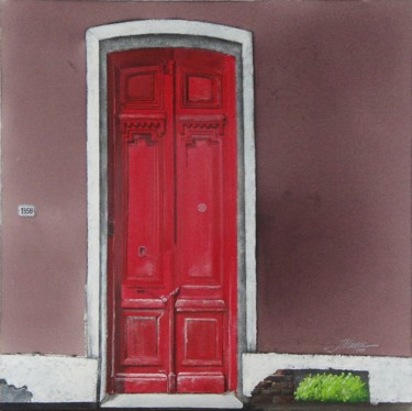 Painting titled "PUERTA EN CALLE CER…" by José Mayer, Original Artwork, Acrylic