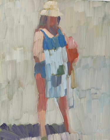 Schilderij getiteld "A woman on a beach" door Joseph Mahon, Origineel Kunstwerk, Olie
