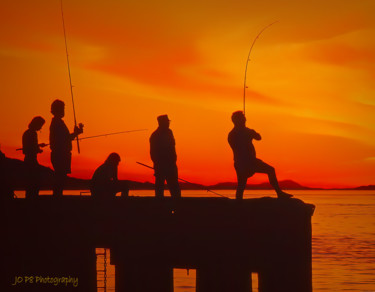Photography titled "sunset wharf fishing" by Joe Pate, Original Artwork, Digital Photography