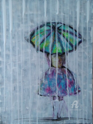 Painting titled "Un été sous la pluie" by Joh, Original Artwork, Acrylic