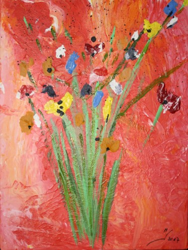 Картина под названием "flowers-abstract.jpg" - Johan Hagendorens, Подлинное произведение искусства, Акрил