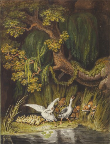 Malarstwo zatytułowany „Une oie et un jars…” autorstwa Johann Heinrich Wilhelm Tischbein, Oryginalna praca, Olej