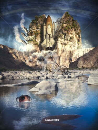 Digital Arts titled "L'île bleue" by Johann Kementaris, Original Artwork, Photo Montage