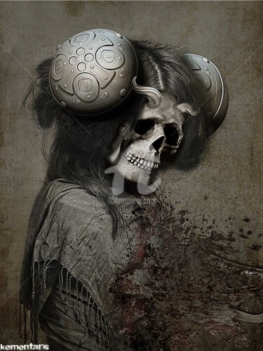 Digitale Kunst mit dem Titel "Cyber Geisha" von Johann Kementaris, Original-Kunstwerk, Fotomontage