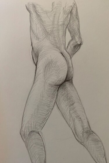 Рисунок под названием "Male Body" - Johann Krammer, Подлинное произведение искусства, Карандаш