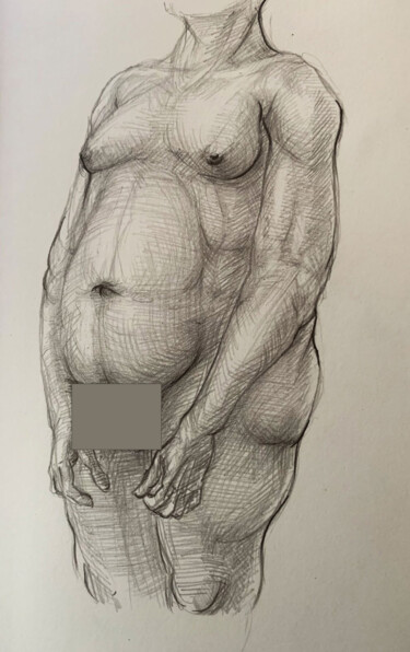 Tekening getiteld "Fat Man" door Johann Krammer, Origineel Kunstwerk, Potlood