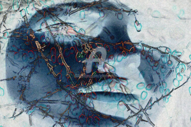 Digitale Kunst getiteld "Blue face" door Johann Sidlo, Origineel Kunstwerk, Digitale collage