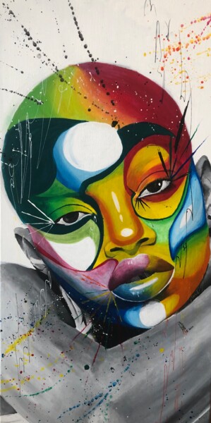 Painting titled "Color face" by Jöh, Original Artwork, Acrylic Mounted on Wood Stretcher frame
