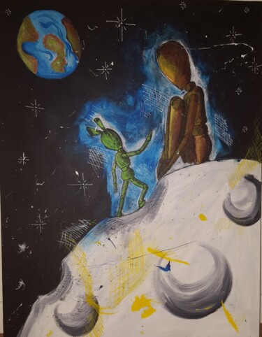 Peinture intitulée "pantin dans l'espace" par Jöh, Œuvre d'art originale, Acrylique
