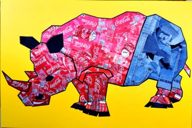 Painting titled "RAOUL le rhino" by Johanna Meunier, Original Artwork, Acrylic Mounted on Wood Stretcher frame