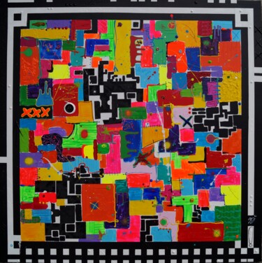 Painting titled "QR code du bonheur" by Johanna Meunier, Original Artwork, Acrylic Mounted on Wood Stretcher frame